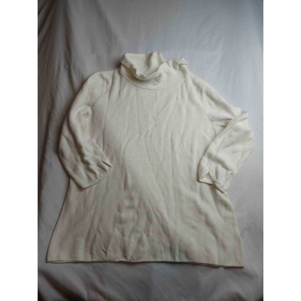 Talbots Cream White Knit Turtleneck Sweater 3/4 Sleeve Cotton Blend Large